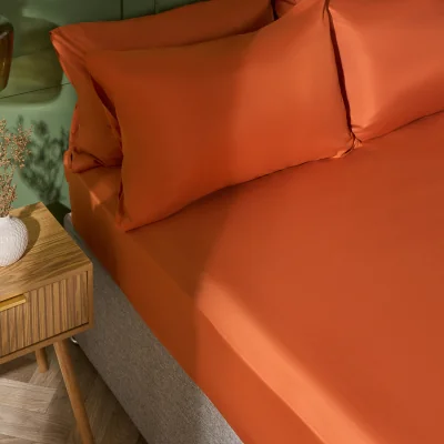 The Range OHS Plain Dyed Microfibre Fitted Bed Sheet - Rust / Double