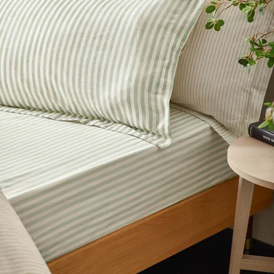The Range Striped Fitted Sheet - Eucalyptus / Single