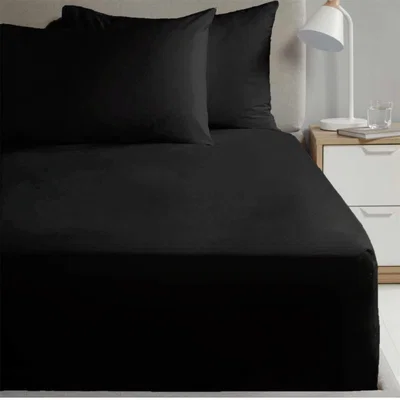 The Range Percale 180TC Flat Sheet - Black / Double