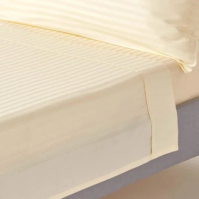 The Range 330 Thread Count Egyptian Cotton Flat Sheet with Satin Stripes - Pale Yellow / King