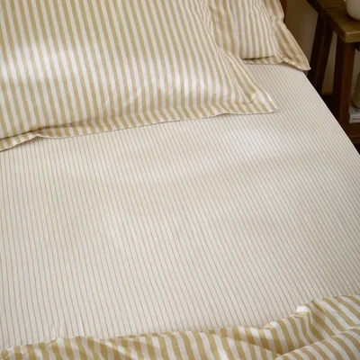 The Range Hebden Melange Stripe Fitted Sheet - Honey Yellow / Superking