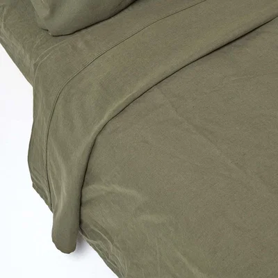The Range Linen Flat Sheet - Olive Green / Superking
