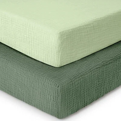 The Range Muslin Cot Bed Fitted Sheets 2 Pack -Rose & Pink - Green & Light Green / Junior