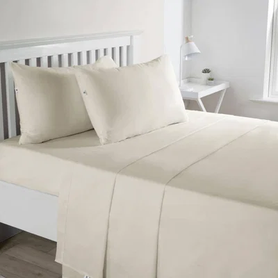 The Range Plain Dyed Polycotton Flat Sheet - Cream / King