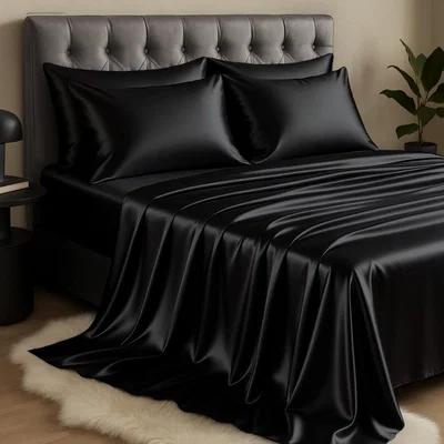 The Range Silk Luxury Flat Sheet - Black  / Single