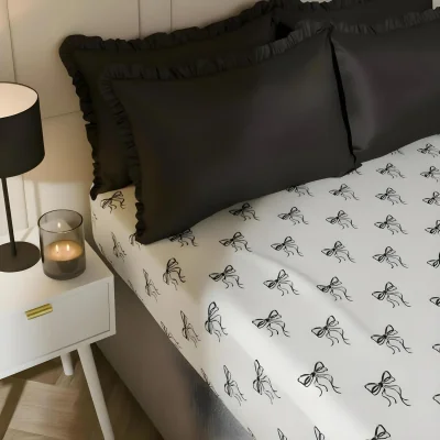 The Range OHS Bow Print Fitted Sheet - Monochrome / King