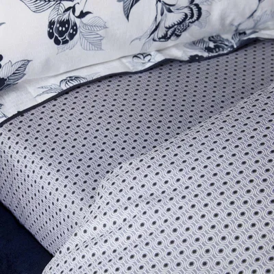 The Rug Seller Oka Geometric Cotton Bamboo Fitted Sheet in Midnight Blue