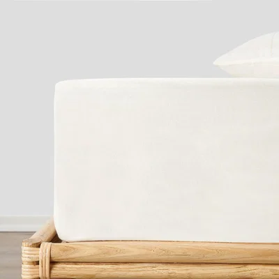 Sazy Cara Turkish Cotton Fitted Sheet, Off-White, Double Size