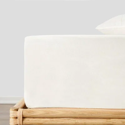 Sazy Cara Turkish Cotton Fitted Sheet, Off-White, King Size