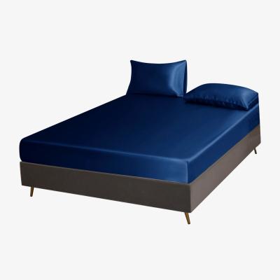 Wolf & Badger Blue Pure Mulberry Silk Seamless Fitted Sheet - King - Navy Us King Soft Strokes Silk