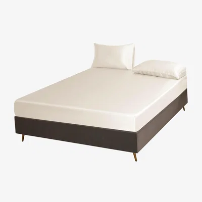 Wolf & Badger White Pure Mulberry Silk Seamless Fitted Sheet - Double - Ivory Uk Double Soft Strokes Silk