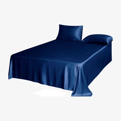 Wolf & Badger Blue Pure Mulberry Silk Seamless Flat Sheet - Double - Navy Uk Double Soft Strokes Silk