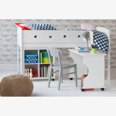 And So To Bed Cubix Childrens Mid Sleeper With Storage Bookcase and Roll Out Desk
