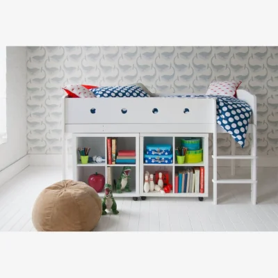 And So To Bed Cubix Childrens Mid Sleeper With Two Storage Bookcases