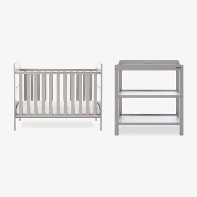 Cuckooland Obaby Grace Mini Cot Bed 2 Piece Nursery Furniture Set - Taupe Grey