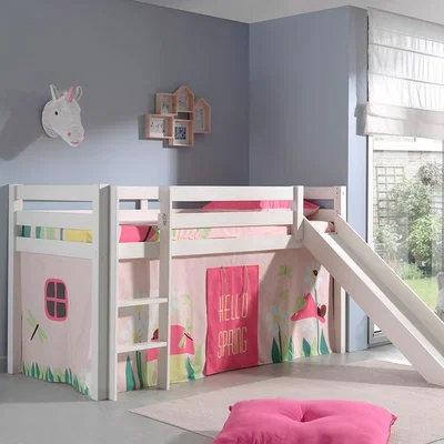 Cuckooland Pino Kids Mid Sleeper with Slide & Curtain - Natural