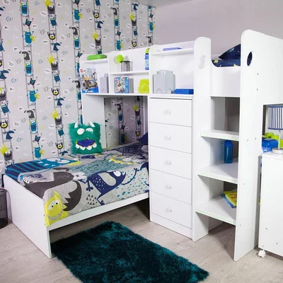 Cuckooland Kids Wizard L Shaped Bunk Bed in White