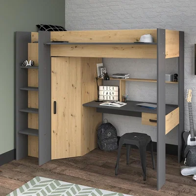 Cuckooland Parisot Grayson High Sleeper with Desk & Wardrobe