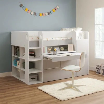 Dunelm Bailey Kids Cabin Bed Frame With Pull Out Desk Wardrobe And Storage Shelves