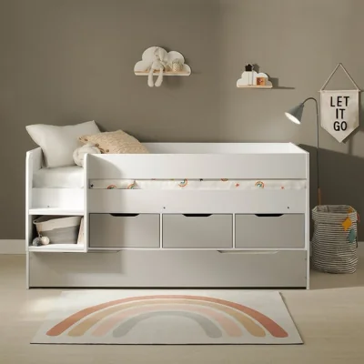 Dunelm Lars Low Cabin Bed Frame With Trundle And Storage Drawers White
