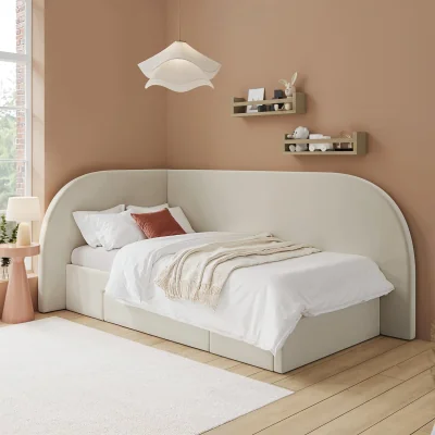 Furniture123 Cream Single Corner Bed with Storage and Curved Headboard - Reagan