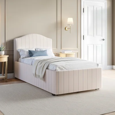 Furniture123 Cream Upholstered Single Bed Frame with Storage Drawer - Isabelle