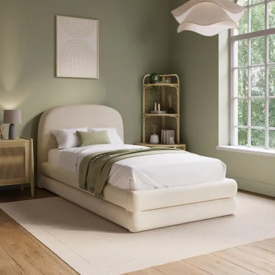 Furniture123 Cream Upholstered Single Bed Frame with Storage Drawer  Connie