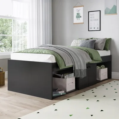 Happy Beds Arctic - Single - Storage Cabin Bed - Black - Wooden - 3ft - Happy Beds