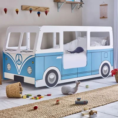 Happy Beds Campervan - Single - Themed Kids Bed - Light Blue/White - Wooden - 3ft - Happy Beds
