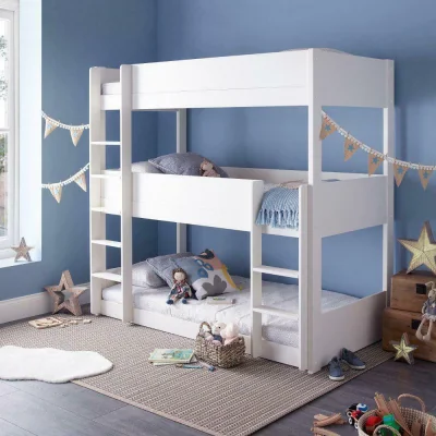 Happy Beds Snowdon - Kids Triple Sleeper Bunk Bed - White - Wood - 3ft - Happy Beds
