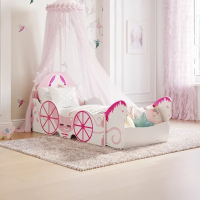 Happy Beds Princess Carriage - Toddler - Princess Horse and Carriage Toddler Bed - Pink/White - Wooden - Happy Beds