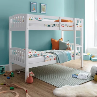 Happy Beds American - Single - Kids White Solid Pine Wooden Bunk Bed Frame - Detatchable - 3ft - Happy Beds