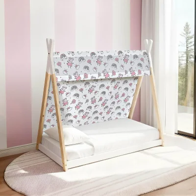 Happy Beds Peppa Pig - Toddler - Tent Bed with Peppa Pig Fabric Sheet - White/Oak - Fabric/Oak