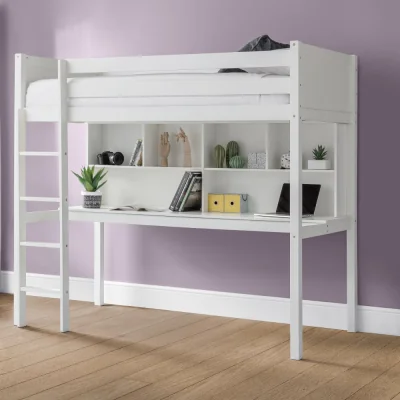 Happy Beds Titan - Single - Kids High Sleeper Bed - White - Wood - 3ft - Happy Beds