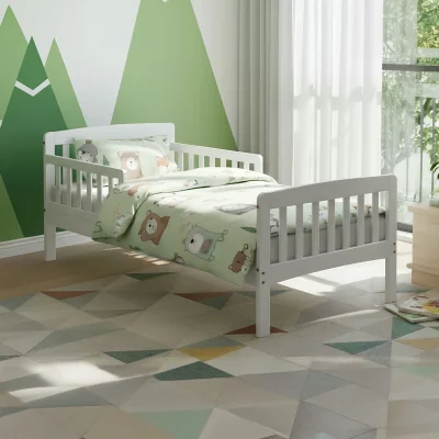 Happy Beds Jinsen - Toddler - Toddler Bed with Safety Railings - White - Wood