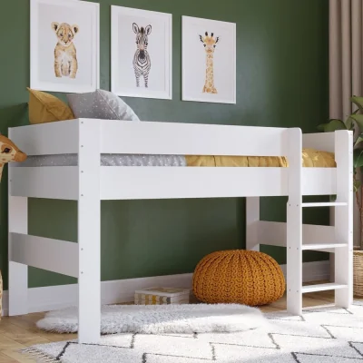 Happy Beds Coast - Single - Kids Mid Sleeper Bed - White Wooden - 3ft - Happy Beds