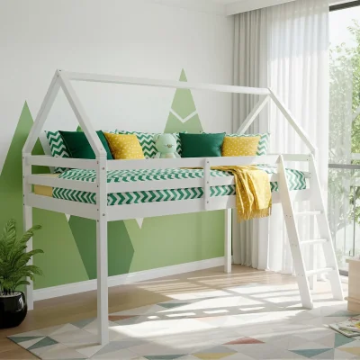 Happy Beds Jinsen - Single - Mid-Sleeper Kids Bed - White - Wood -  3ft