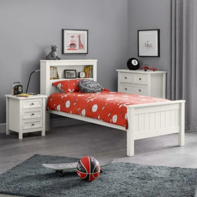 Happy Beds Maine - Single - Kids Bookcase Bed - Surf White - Wood - 3ft - Happy Beds