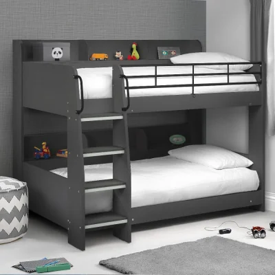 Happy Beds Domino - Single -Kids Bunk Bed - Storage - Dark Grey - Wood and Metal - 3ft - Happy Beds