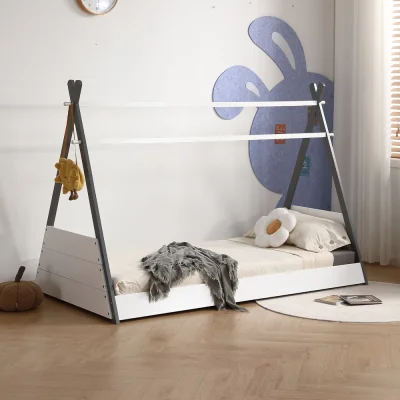 Happy Beds Exeter - Single - Wooden House Bed - Grey/White - Wooden - 3ft - Happy Beds