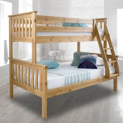 Happy Beds Atlantis - Single - Kids Solid Pine Wooden Triple Sleeper Bunk Bed Frame - 3ft and 4ft - Happy Beds