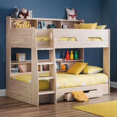 Happy Beds Orion - Kids Oak Bunk Bed -with Storage - Single - 3ft - Happy Beds