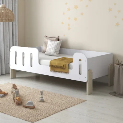 Happy Beds Lola - Single – Kids Bed with Side Rails – White/Pale Wood - Particleboard - 3ft