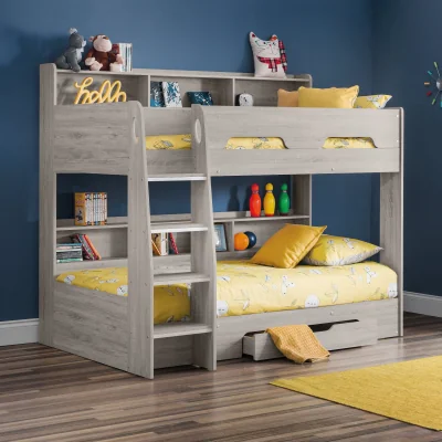 Happy Beds Orion - Single - Kids Bunk Bed - Storage - Grey - Wood - 3ft - Happy Beds