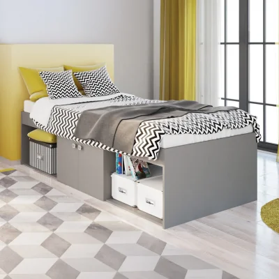 Happy Beds Arctic - Single - Kids Low Sleeper Storage Bed - Grey - Wood - 3ft - Happy Beds