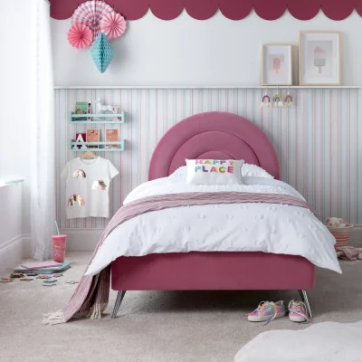 Happy Beds Rainbow - Kids’ Bed - Pink - Velvet - 3ft - Happy Beds