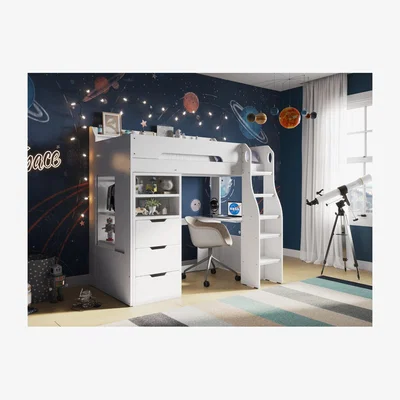 The Range Cosmic High Sleeper Frame With Storage White - White