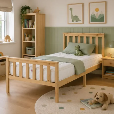 The Range Aspire Bramble Solid Wood Kids Bed Frame with Memory Foam Bonnell Sprung Mattress, Natural Finish - Natural / King