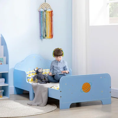 The Range Kids Toddler Bed with Rocket and Plants Patterns - Blue