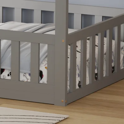 The Range WestWood Wooden House-Shaped Toddler Bed Frame Single With Split Safety Guard Rail Natural